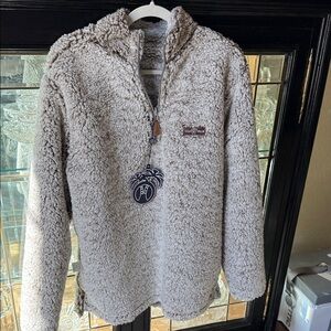 Men's Reversible Beige with Gray on the inside Zip-Up Sherpa Fleece Sweater